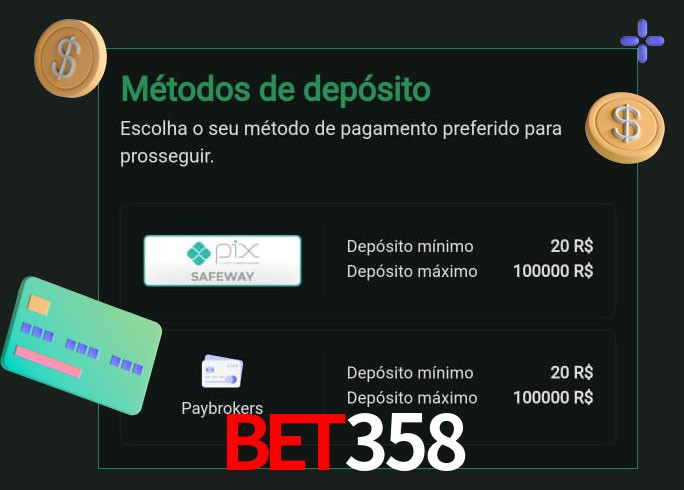 O cassino bet358 oferece uma grande variedade de métodos de pagamento